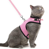 PUPTECK arnés de gato en malla suave rosa, vista frontal para paseos cómodos.