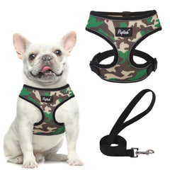 Arnés PUPTECK de malla suave en camuflaje para paseos cómodos y sin tirones.