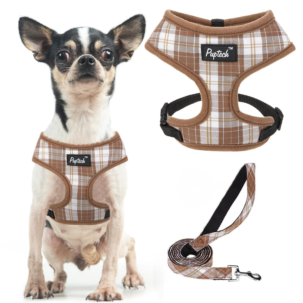 Arnés PUPTECK de malla suave con diseño a cuadros para paseos cómodos.