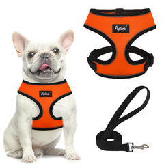 PUPTECK arnés de malla suave naranja, cómodo para paseos diarios sin tirones.