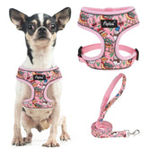 PUPTECK arnés de malla suave para perro, diseño navideño rosa y comodidad diaria.