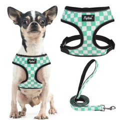 PUPTECK arnés de malla suave verde y blanco para paseos cómodos.