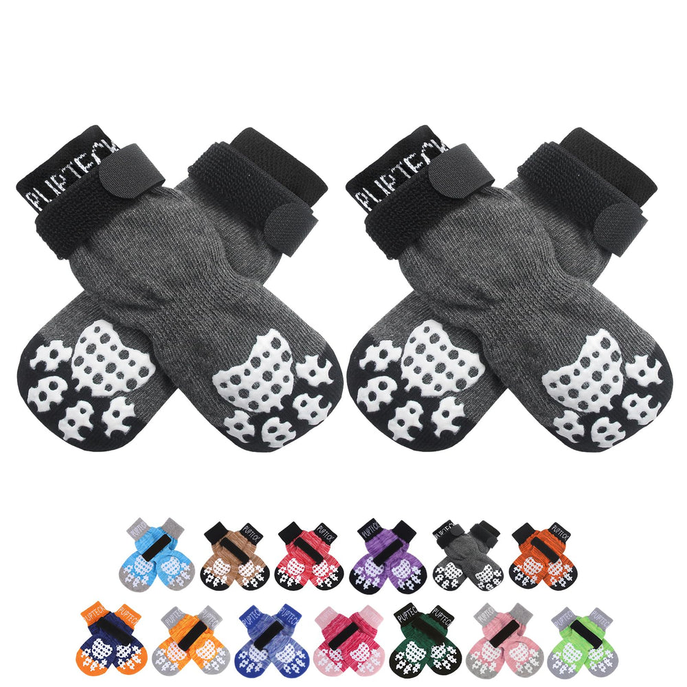 Calcetines pupteck antideslizantes para perro, enfoque frontal, mejora la tracción en suelos lisos.