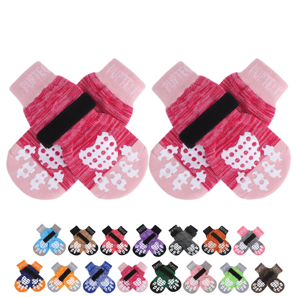Calcetines antideslizantes PUPTECK para perros, frontal, ajuste cómodo en suelos de madera.