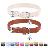 Collar PUPTECK de cuero crema con cascabel para gato, cómodo y seguro