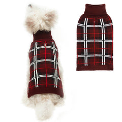 PUPTECK suéter navideño para perro con patrón de cuadros rojo, ideal para días festivos