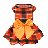 PUPTECK vestido para perro a cuadros, vista frontal, ideal para salidas otoñales.