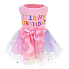 PUPTECK vestido para perro con diseño de cumpleaños y lazo