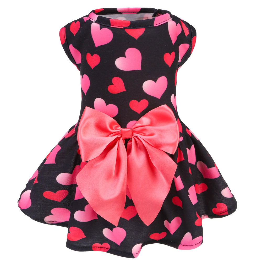 Visto frontal del vestido PUPTECK para perro con lazo y corazón, ideal para fiestas.