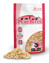 PureBites para gatos, camarón liofilizado, frente; snack proteico sabroso.