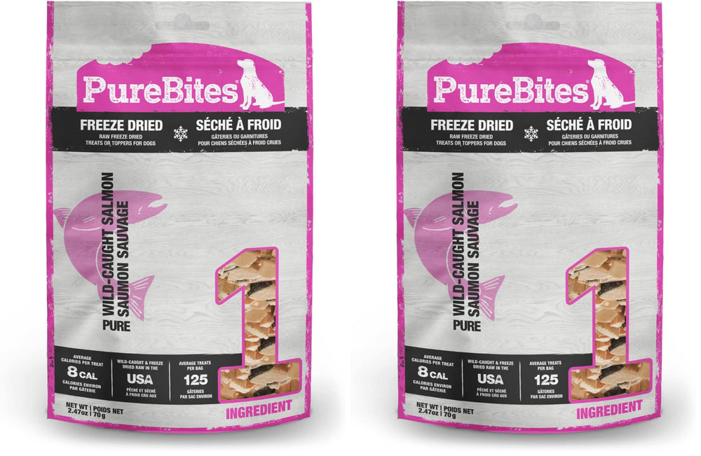PureBites salmón deshidratado para perros, paquete doble, snack natural.