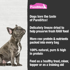 PureBites salmón deshidratado, alto en proteína para perros activos.
