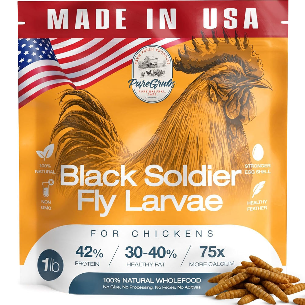 PureGrubs larvas mosca soldado negra secas, proteína natural para aves de corral.