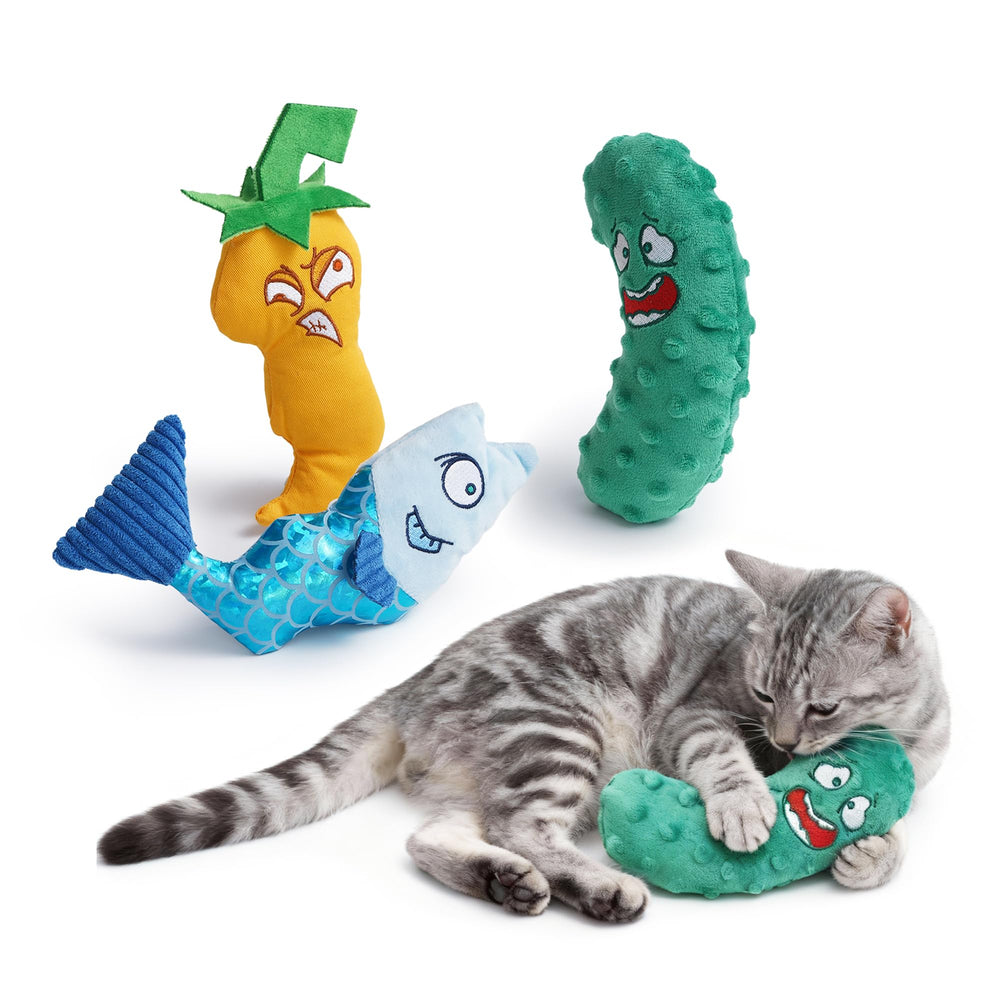 PURETOY Catnip Toys Set en forma de pez, ideal para juego activo.