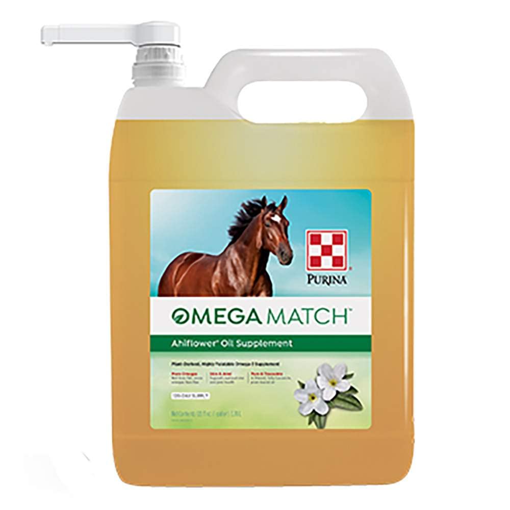 Purina Omega Match Ahiflower para caballos, botella de aceite vegetal para piel y articulaciones