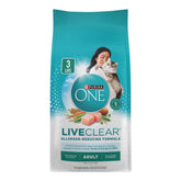 Purina ONE LiveClear, pollo real como ingrediente principal, posible reducción de alérgenos.