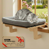 Con PURRHOUSE, la percha-ventana para gatos con base de madera y marco metálico añade estabilidad.