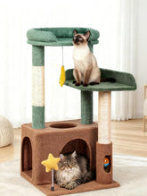 Purrlato torre gatos 32 pulgadas en verde oliva, altura ideal para trepar y vigilar desde arriba