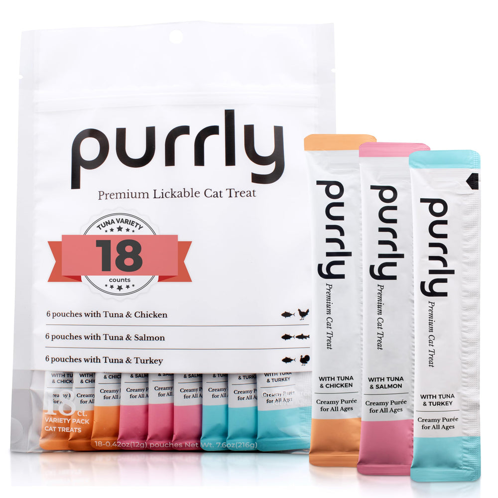 Purrly bolsita puré de atún cremoso para gato, fácil de servir