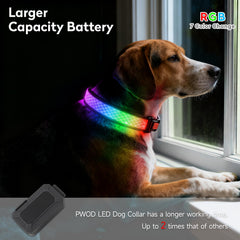 Collar PWOD LED rojo para mayor visibilidad en la oscuridad.