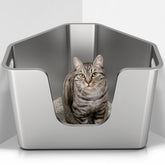 PWTAA caja de esquina de acero inoxidable, frente, ideal para varios gatos.