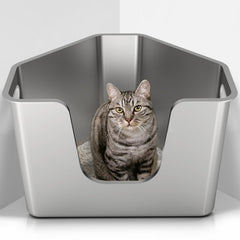 PWTAA caja de esquina de acero inoxidable, frente, ideal para varios gatos.