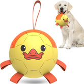 QDAN Pelota de fútbol para perro con correa, ideal para juegos al aire libre.