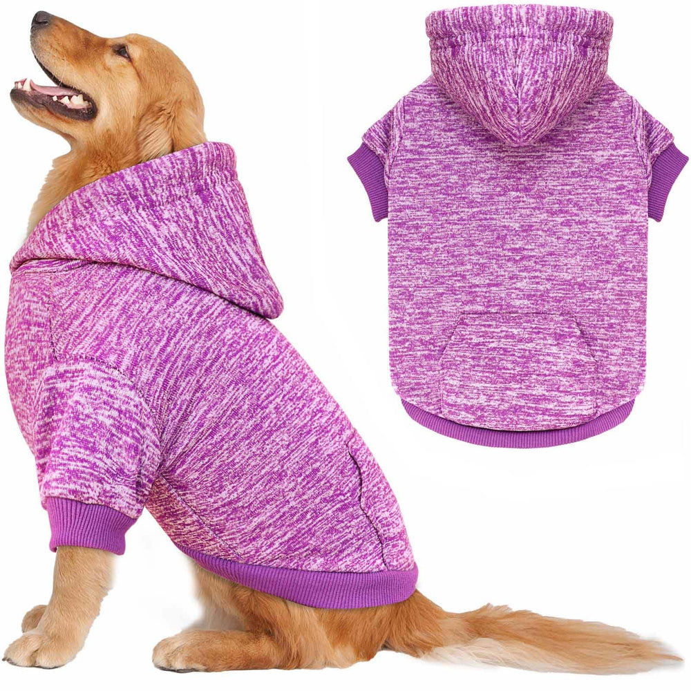 QDYU sudadera para perro grande con capucha morada y bolsillo, ideal para paseos.