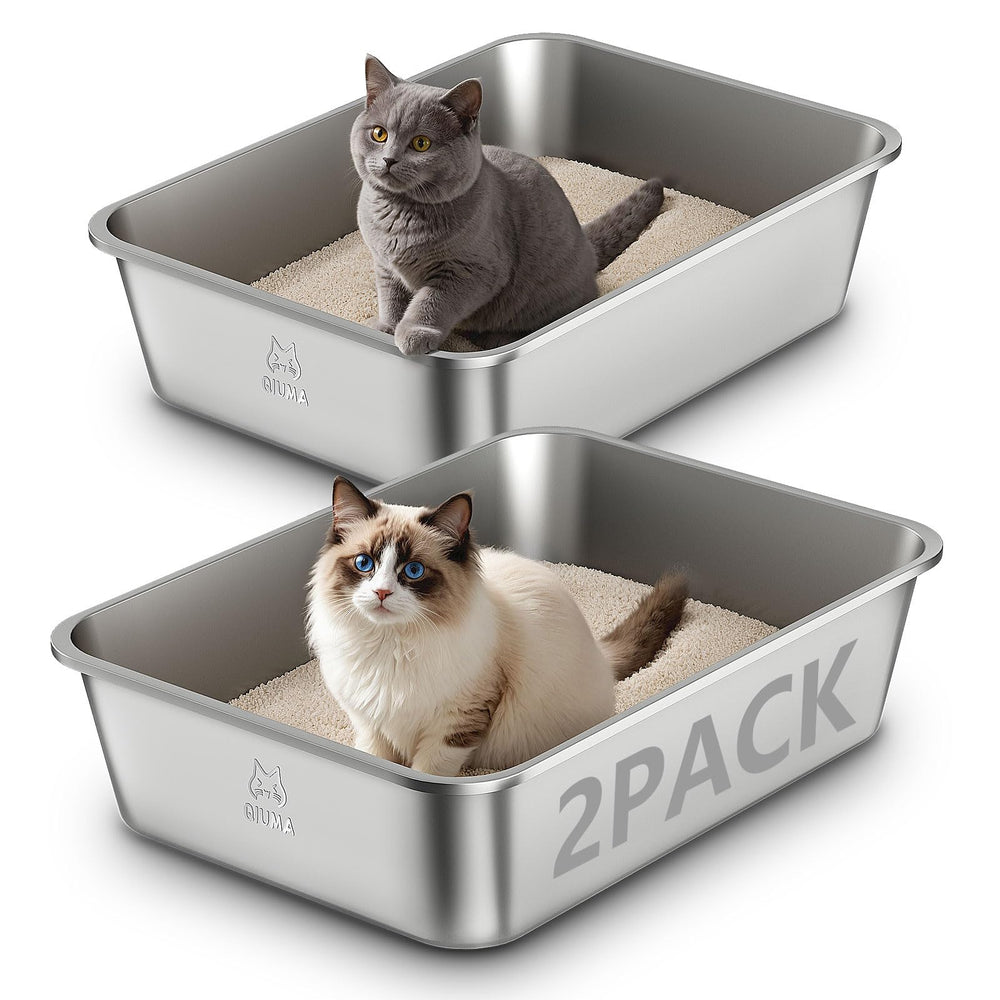 Qiuma: dos cajas de arena de metal con espacio amplio para gatos grandes.