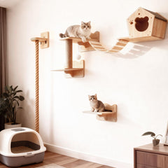 Qlfyuu estanterias pared gatos nivel 3, aprovecha espacio vertical para felinos
