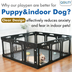 Qoility jaula acrílica negra, buena ventilación para comodidad del perro.