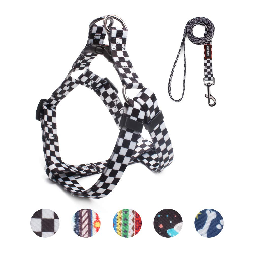 QQPETS arnés y correa para perro con diseño plaid negro para paseos elegantes