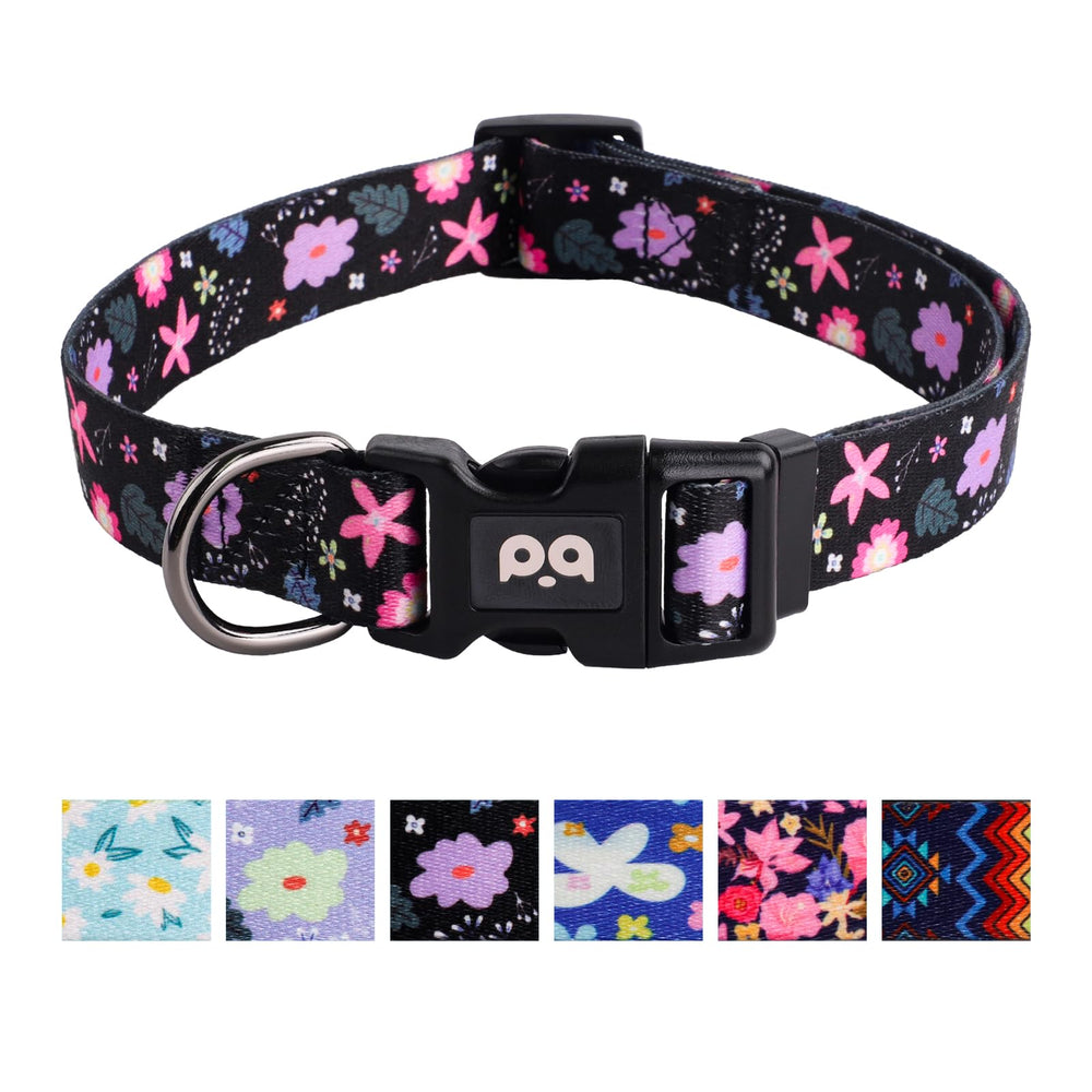 QQPETS collar ajustable con flor rosa multicolor para paseos diarios.