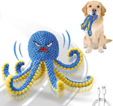 Pulpo de peluche Qraxond cubriendo una bola, entretenimiento interactivo para perros activos