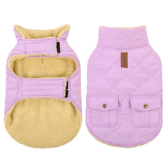 Queenmore abrigo para perros cálido color lila, talla grande, ideal para paseos invernales.