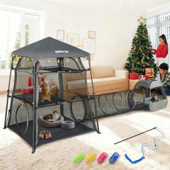 QUICK-UP Catio torre-gatos-3-niveles, ideal para juego y descanso al aire libre