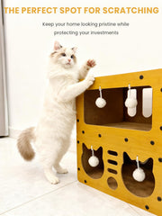 QUTUNI juguetes integrados para gato en casa de cartón.