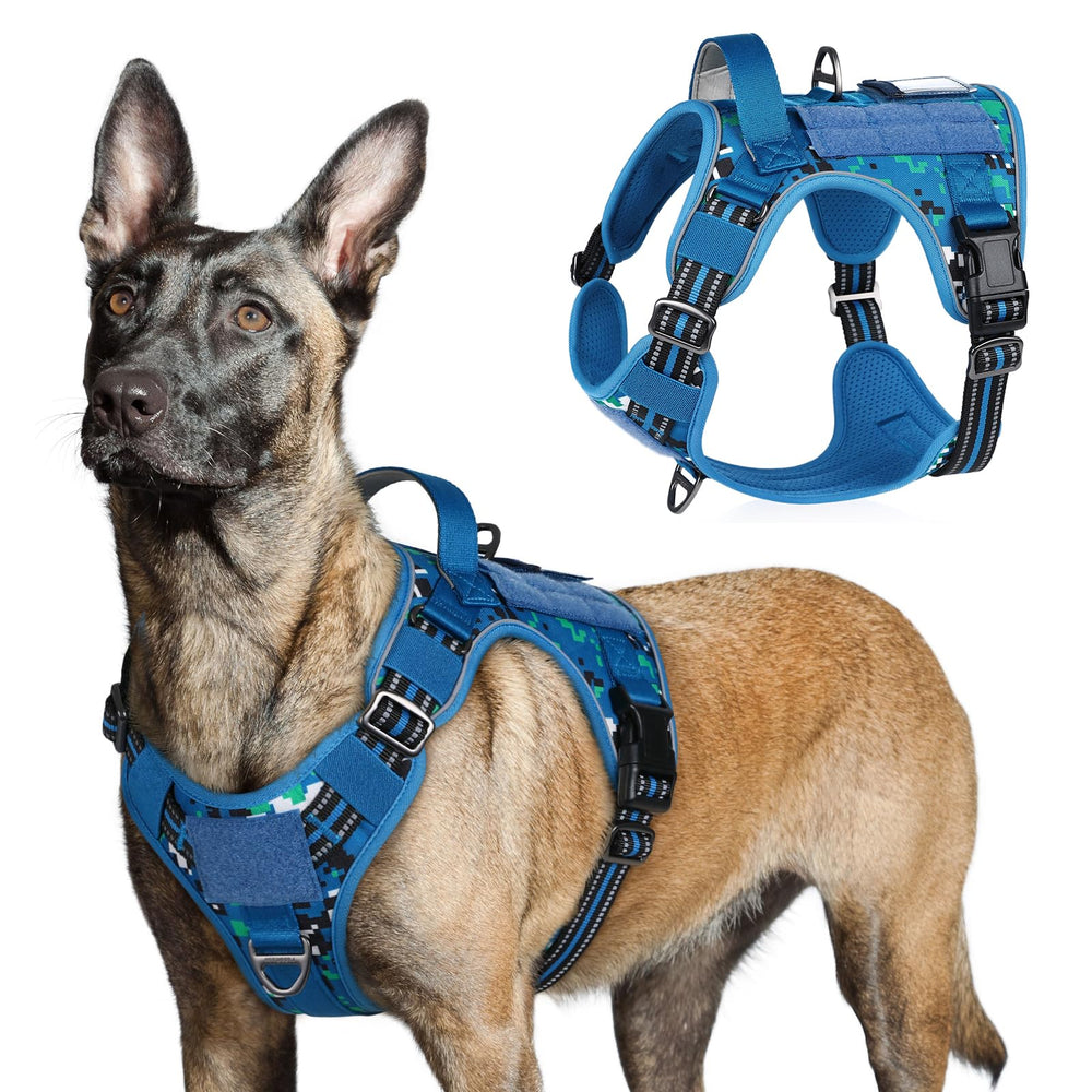 Arnés táctico rabbitgoo para perro grande en azul camo con ajuste seguro
