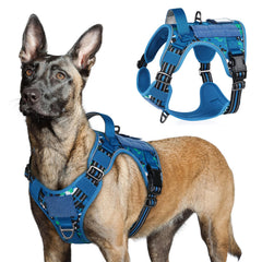 Arnés táctico rabbitgoo para perro grande en azul camo con ajuste seguro