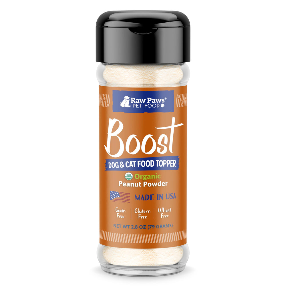 Raw Paws Boost polvo cacahuate orgánico para perros realza sabor y nutrición