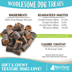 Raw Paws jerky de venado, textura natural para masticar.
