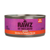 Rawz gato deshebrado pollo calabaza en lata, sabor natural para una comida completa.
