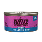 Rawz gato enlatado con atún y pollo, lata de 85 g para comida húmeda.