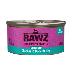 Rawz gato: comida húmeda desmenuzada pollo y pato en lata 3oz para porciones