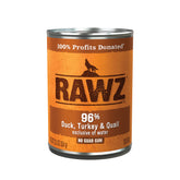Rawz lata 12,5 oz con carne pato, pavo y codorniz, ideal para perros.