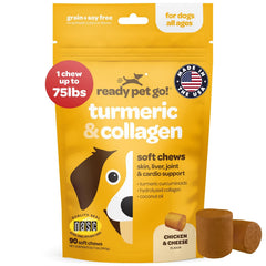 Ready Pet Go Turmeric para perros: bote de golosinas suaves que favorecen la movilidad.