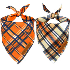Bandanas de Realeaf para perro en tono otoño con cuadros naranja, ideal para paseos.