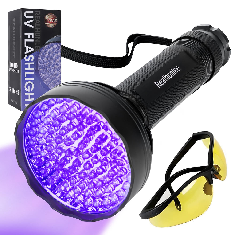 REALHUNLEE linterna UV de 100 LED para detectar orina de mascotas con precisión