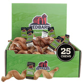 Redbarn Bully Springs, paquete de 25, visual de la caja, ideal para masticación prolongada.