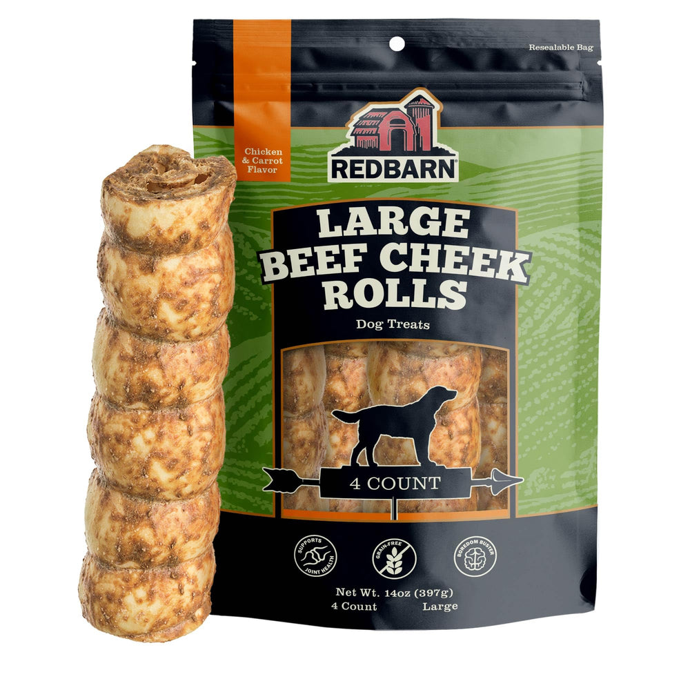 Rollos de mejilla de Redbarn con glaseado de pollo y zanahoria para perros, sabor nutritivo
